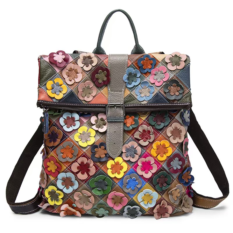 Genuine Leather Backpack - حقيبة ظهر نسائية كلاسيكية من الجلد