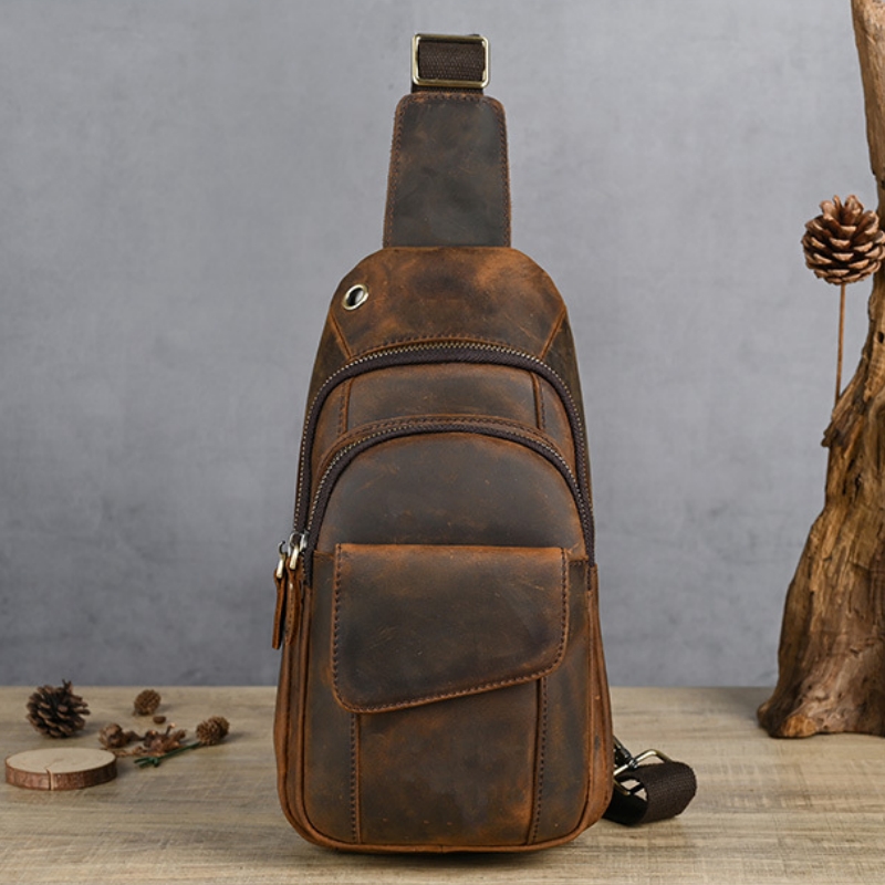 Genuine Leather Backpack - حقيبة صدر رجالية فاخرة متعددة الوظائف