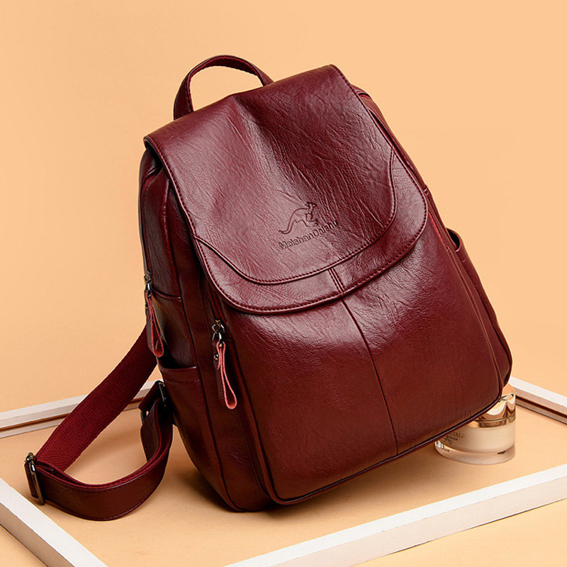 Genuine Leather Backpack - 9 ألوان المرأة حقائب ظهر جلدية