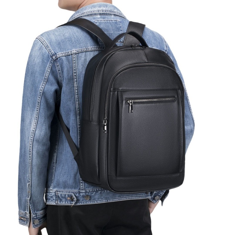 Genuine Leather Backpack - حقيبة كتف جلدية مزدوجة للرجال، حقيبة