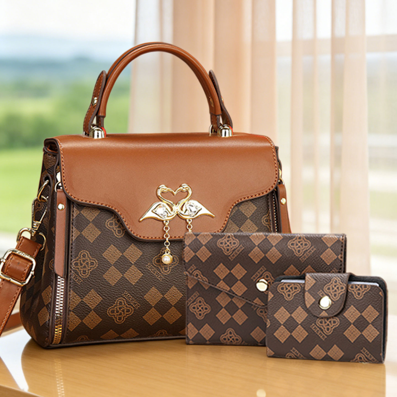 Luxury Bags With Zipper - مجموعة حقائب نسائية من 3 قطع،