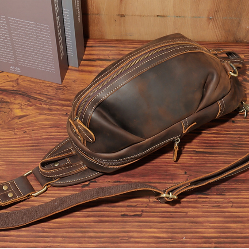 Genuine Leather Backpack - حقيبة صدر للرجال من الجلد الطبيعي