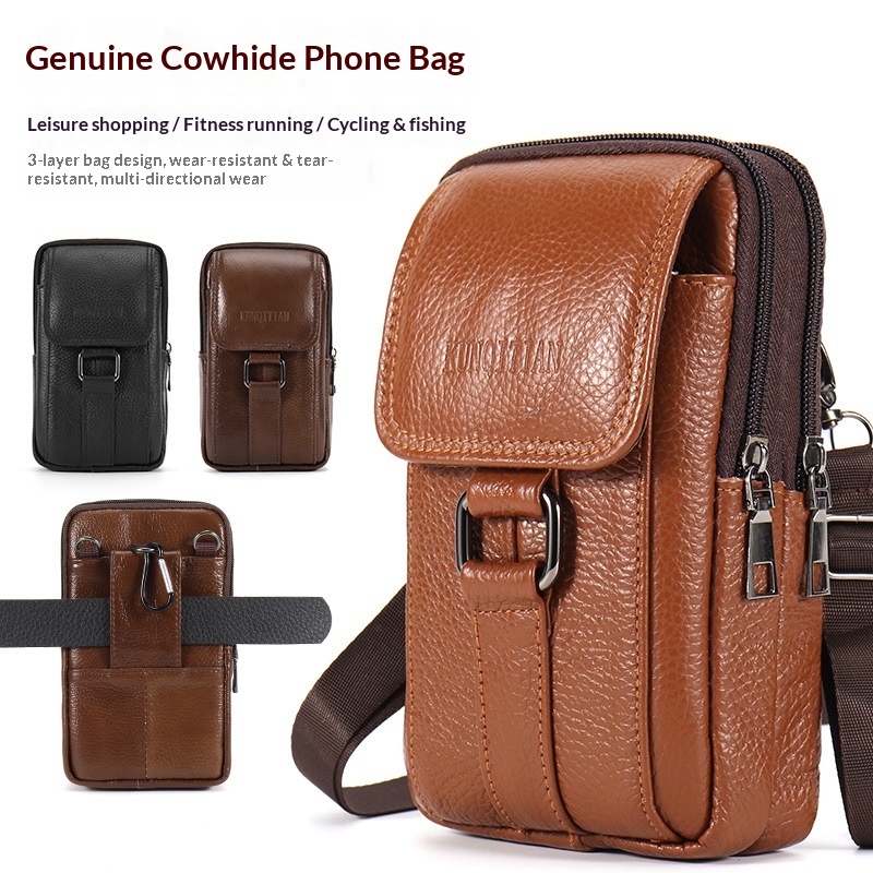 Genuine Leather Backpack - حقيبة هاتف رجالية من الجلد الأصلي