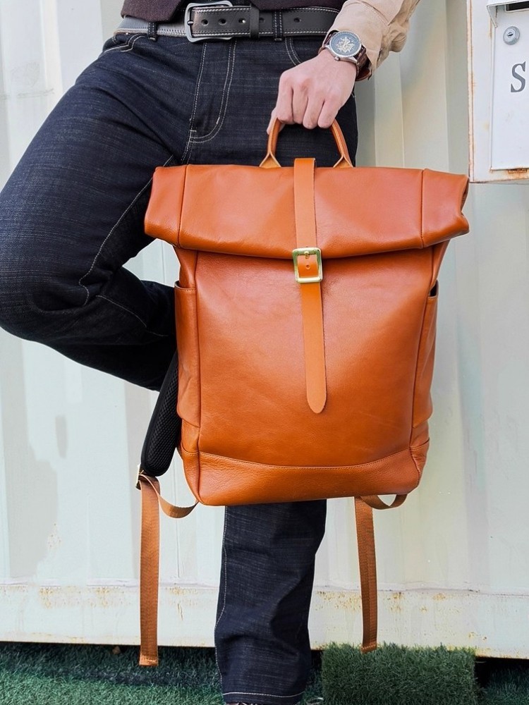 حقيبة ظهر رجالية كبيرة السعة م - مراجعة Genuine Leather Backpack وسعره