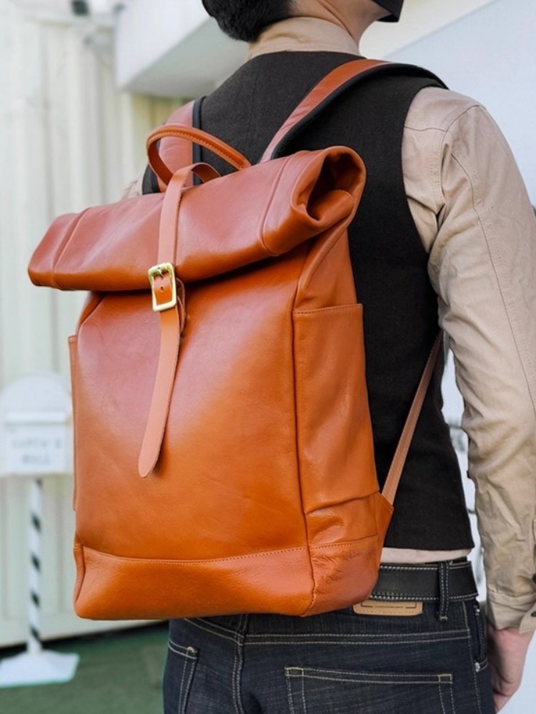 حقيبة ظهر رجالية كبيرة السعة م - مراجعة Genuine Leather Backpack وسعره