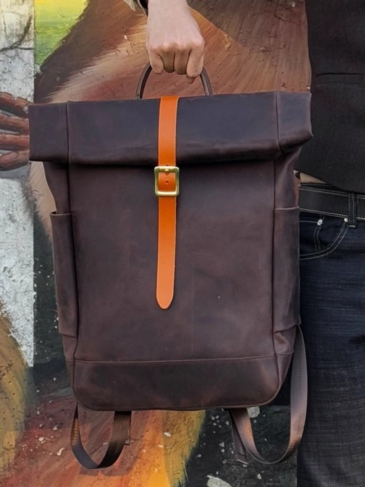 حقيبة ظهر رجالية كبيرة السعة م - مراجعة Genuine Leather Backpack وسعره
