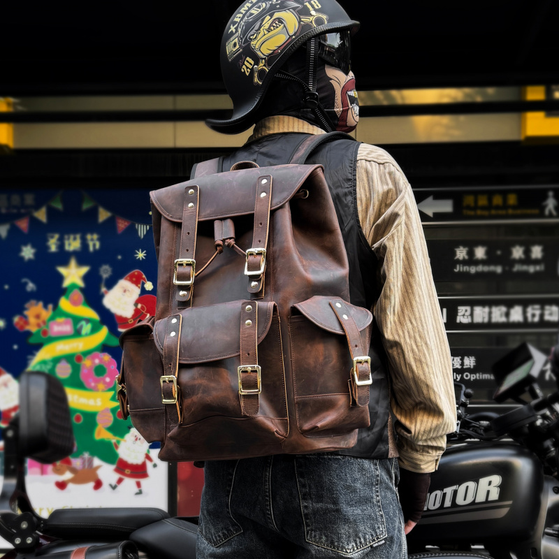 حقيبة ظهر جلدية فاخرة جديدة لل - مراجعة Genuine Leather Backpack وسعره