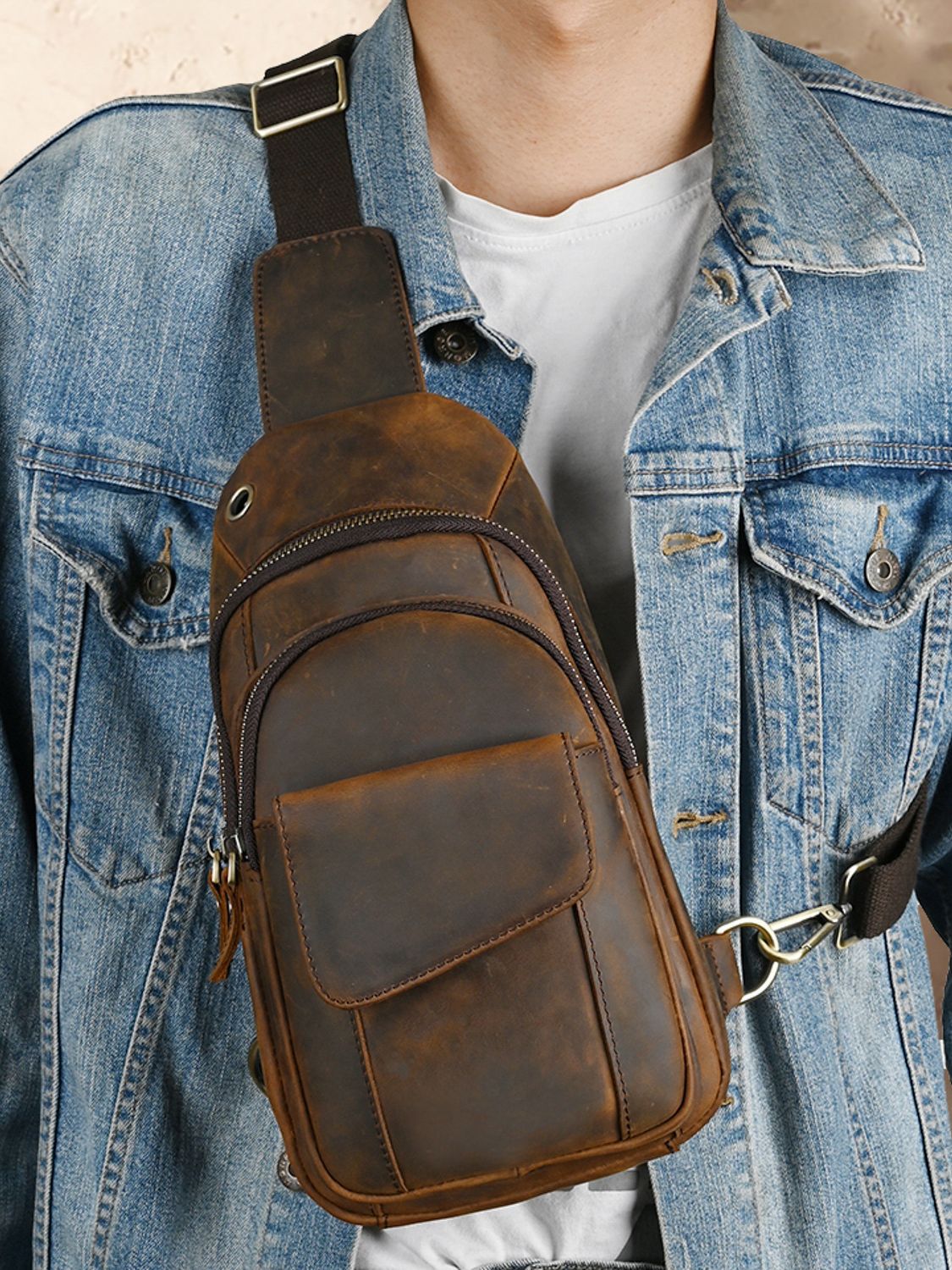 حقيبة صدر رجالية فاخرة متعددة  - مراجعة Genuine Leather Backpack وسعره