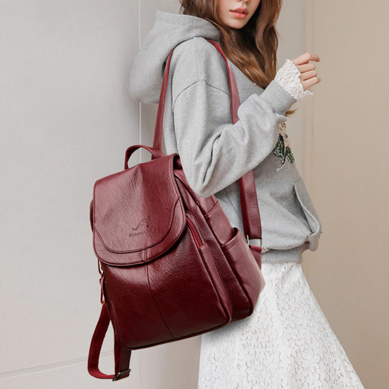 9 ألوان المرأة حقائب ظهر جلدية - مراجعة Genuine Leather Backpack وسعره